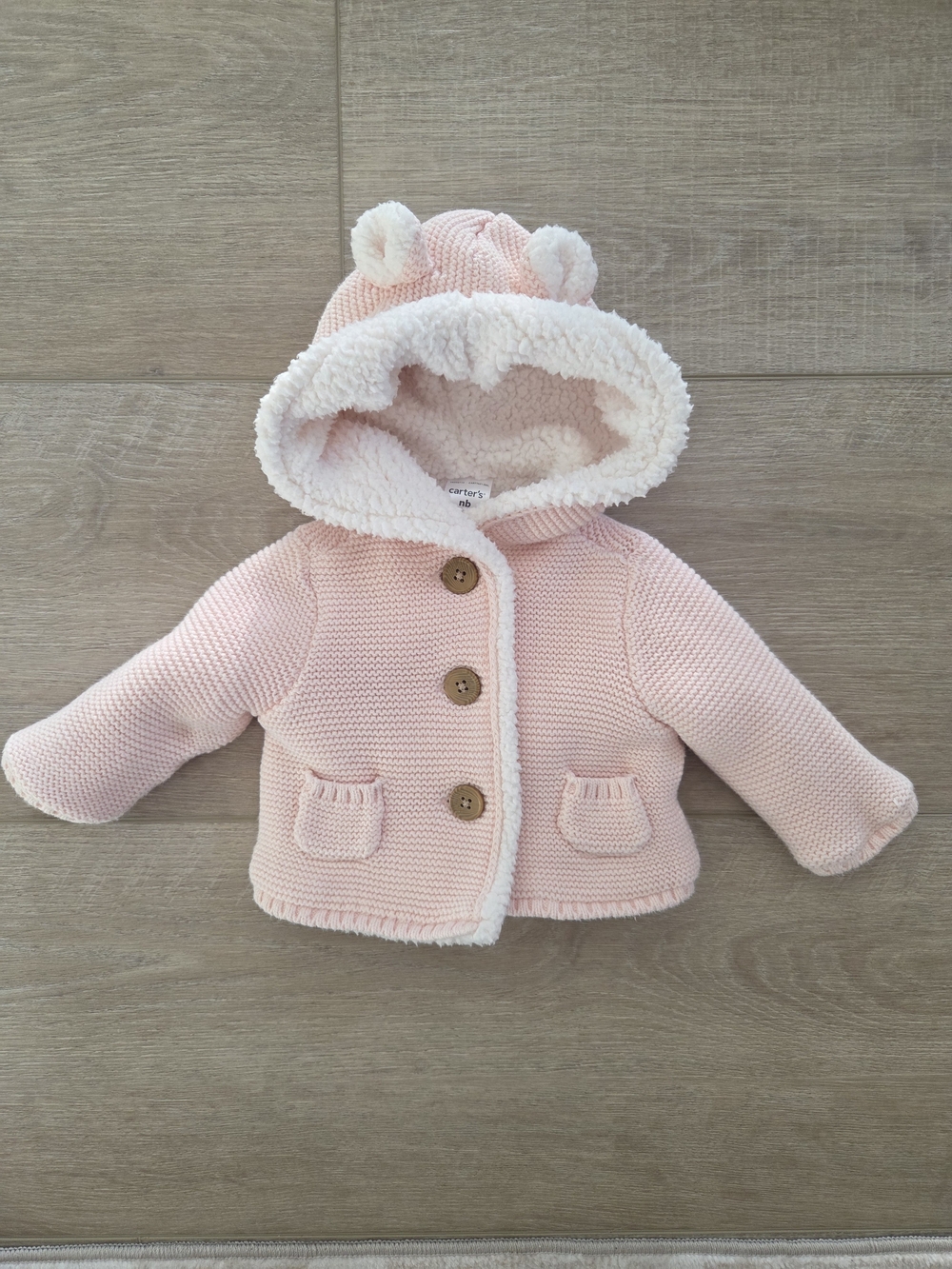Carter's Pink Sherpa-Lined Hooded Knit Baby Jacket
